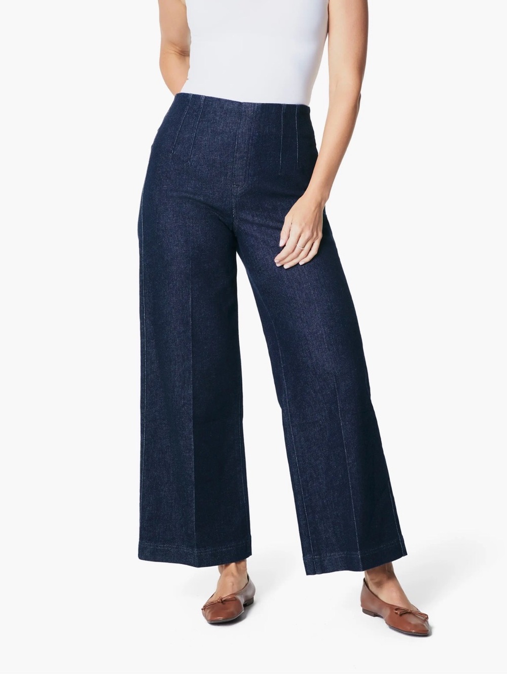 SPANX Raw Indigo Wash Zero Waistband Wide Leg Crop Jeans